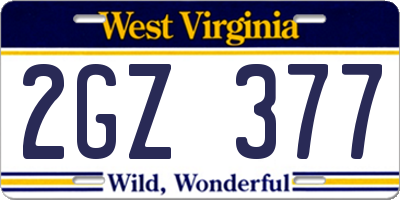 WV license plate 2GZ377