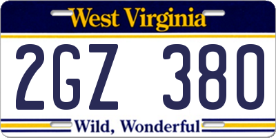 WV license plate 2GZ380