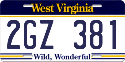 WV license plate 2GZ381