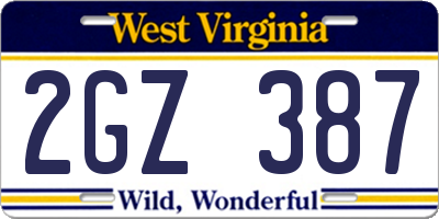 WV license plate 2GZ387