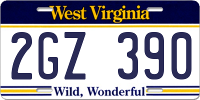 WV license plate 2GZ390