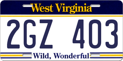 WV license plate 2GZ403