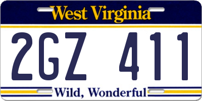 WV license plate 2GZ411