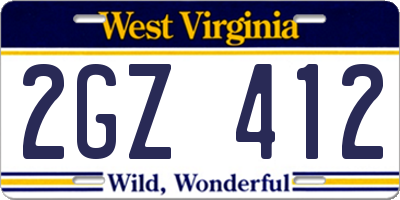 WV license plate 2GZ412
