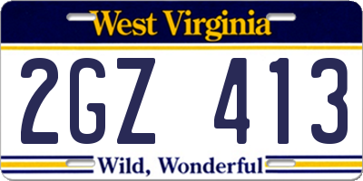 WV license plate 2GZ413