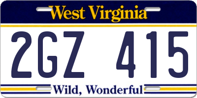 WV license plate 2GZ415