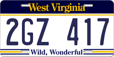 WV license plate 2GZ417