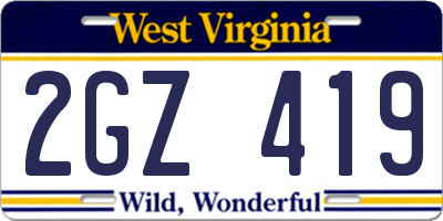 WV license plate 2GZ419