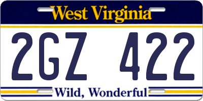 WV license plate 2GZ422
