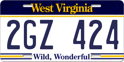 WV license plate 2GZ424