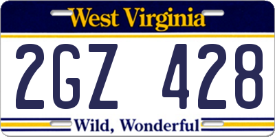 WV license plate 2GZ428