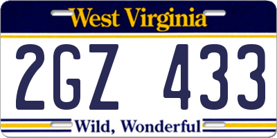 WV license plate 2GZ433