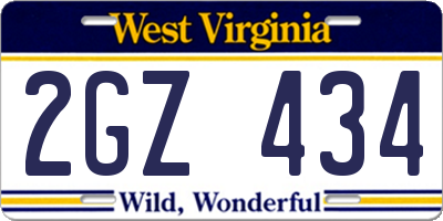 WV license plate 2GZ434