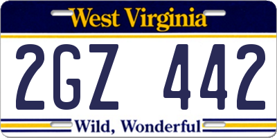 WV license plate 2GZ442