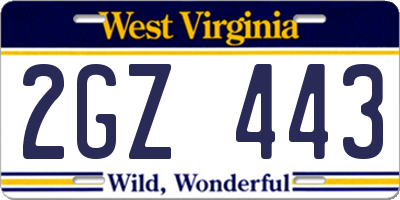 WV license plate 2GZ443