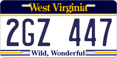 WV license plate 2GZ447