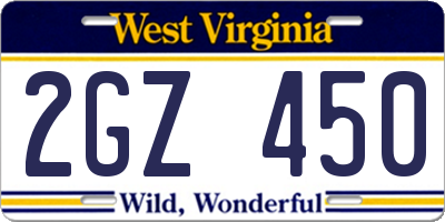 WV license plate 2GZ450