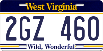 WV license plate 2GZ460