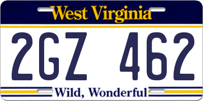 WV license plate 2GZ462