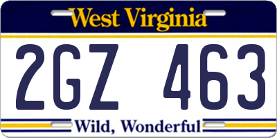 WV license plate 2GZ463