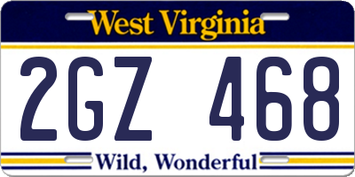 WV license plate 2GZ468
