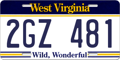 WV license plate 2GZ481