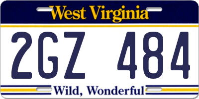 WV license plate 2GZ484