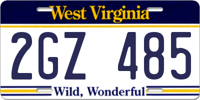 WV license plate 2GZ485