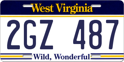 WV license plate 2GZ487