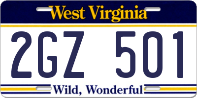 WV license plate 2GZ501