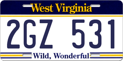 WV license plate 2GZ531
