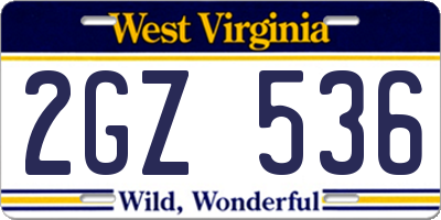 WV license plate 2GZ536