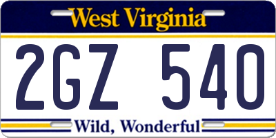 WV license plate 2GZ540