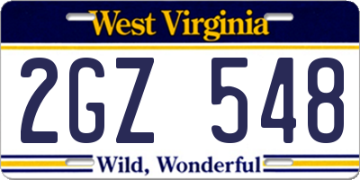 WV license plate 2GZ548