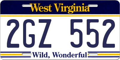 WV license plate 2GZ552