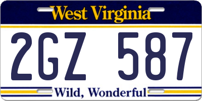 WV license plate 2GZ587