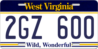 WV license plate 2GZ600