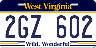 WV license plate 2GZ602