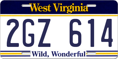 WV license plate 2GZ614