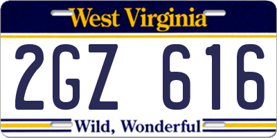 WV license plate 2GZ616