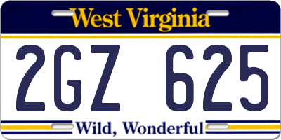 WV license plate 2GZ625