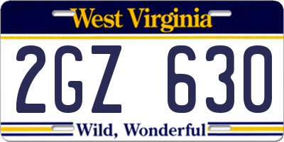 WV license plate 2GZ630