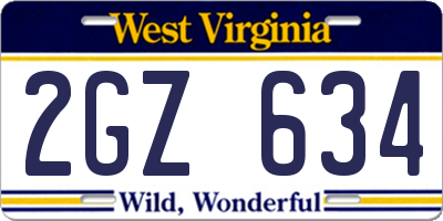 WV license plate 2GZ634