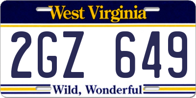 WV license plate 2GZ649