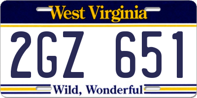 WV license plate 2GZ651