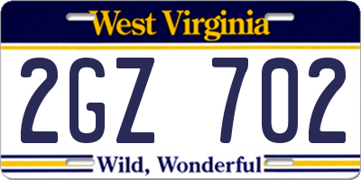 WV license plate 2GZ702