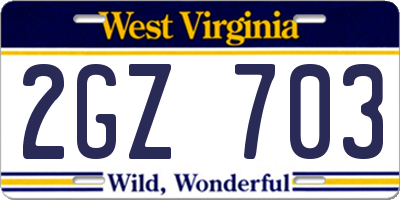 WV license plate 2GZ703