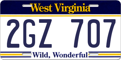 WV license plate 2GZ707