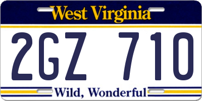 WV license plate 2GZ710