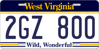 WV license plate 2GZ800